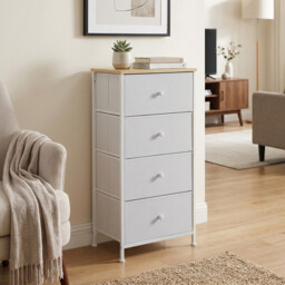 JOYFURNOS  Fabric Dresser for Bedroom, with 4 Drawers, Metal Frame, Chest of Drawers, White - thumbnail 2