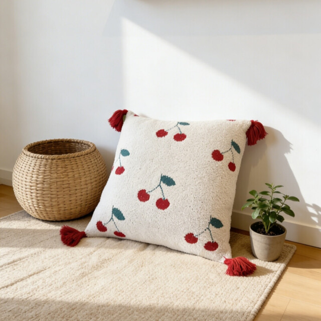 MEROPE, Sherpa Acrylic Knit Cushion cover, 50x50cm, cherry, 1pack - image 1