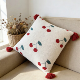 MEROPE, Sherpa Acrylic Knit Cushion cover, 50x50cm, cherry, 1pack - thumbnail 4