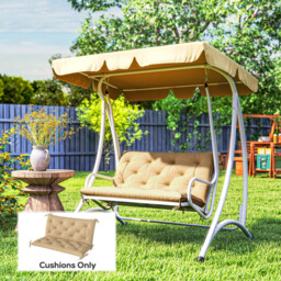 Outsunny 2 Seater Bench Pad, Garden Chair Cushion with Back and Ties for Indoor and Outdoor Use, 98 x 100 cm, Khaki - thumbnail 3