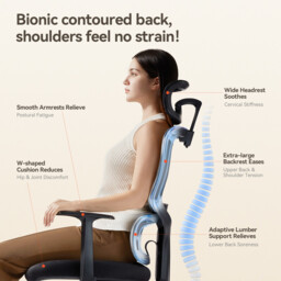 SIHOO M56C Ergonomic Office Chair - Adjustable Desk Chair with 3D Dynamic Lumbar Support, Breathable Mesh Back, Adjustable Headrest and PU Armrests for Home Office - (Black) - thumbnail 4