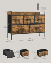 Wide Dresser Fabric 5 Drawers Wood Effect/Black - thumbnail 2