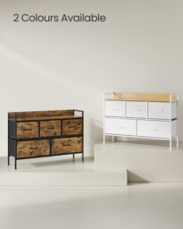 Wide Dresser Fabric 5 Drawers Wood Effect/Black - thumbnail 5