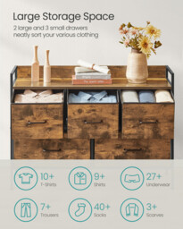 Wide Dresser Fabric 5 Drawers Wood Effect/Black - thumbnail 3