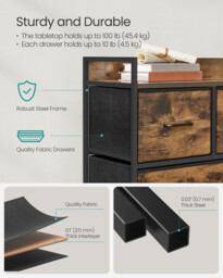 Wide Dresser Fabric 5 Drawers Wood Effect/Black - thumbnail 4