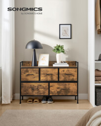 Wide Dresser Fabric 5 Drawers Wood Effect/Black - thumbnail 6