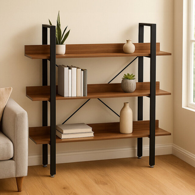 Interiors by Premier Bookcase Laxton 3 Shelves Walnut/Black Short