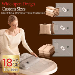 HOMOH Vacuum Bags for Clothes with Wireless Vacuum Pump, Pack of 18 (6x 40x50cm, 6x 40x60cm, 6x 50x60cm), Reusable Vacuum Bags for Travel, Duvets, Moving, Bed Linen - thumbnail 6
