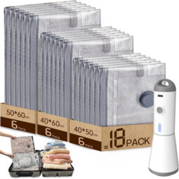 HOMOH Vacuum Bags for Clothes with Wireless Vacuum Pump, Pack of 18 (6x 40x50cm, 6x 40x60cm, 6x 50x60cm), Reusable Vacuum Bags for Travel, Duvets, Moving, Bed Linen