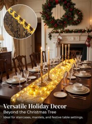 Ju7cer Ribbon light string 5 meters, 50 lights, 2 battery packs [self provided battery] Christmas tree decoration light, warm yellow, festive atmosphere, suitable for indoor and outdoor, Valentine's Day, weddings, suitable for Christmas - thumbnail 4