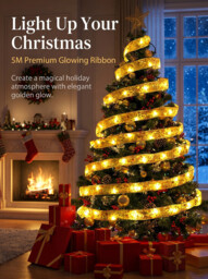 Ju7cer Ribbon light string 5 meters, 50 lights, 2 battery packs [self provided battery] Christmas tree decoration light, warm yellow, festive atmosphere, suitable for indoor and outdoor, Valentine's Day, weddings, suitable for Christmas - thumbnail 2