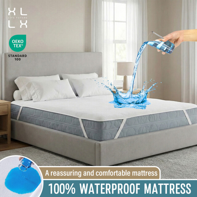 XLLX Waterproof Mattress Protector， Breathable Mattress Topper， Non Slip with 4 Corner Elastics， Stain Protection， Washable， Water Proof，Crinkle-Free Mattress Topper， Breathable，100% Microfiber， White，  140 x 200cm - image 1