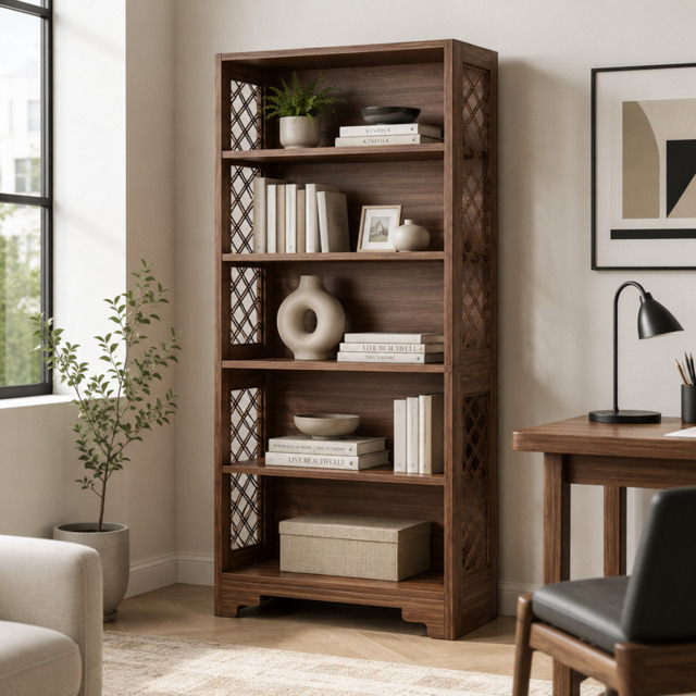 LANTINE Bookcase, 180 cm High Vintage Standing Shelf, 6 Tier Bookcase, Wooden Bookcase, with Open Display Shelves, for Living Room, Home Office, Industrial Design, Vintage Brown - image 1