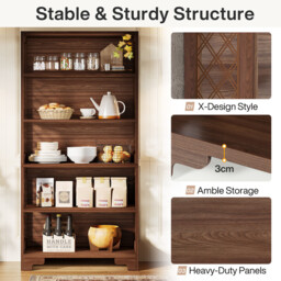 LANTINE Bookcase, 180 cm High Vintage Standing Shelf, 6 Tier Bookcase, Wooden Bookcase, with Open Display Shelves, for Living Room, Home Office, Industrial Design, Vintage Brown - thumbnail 5