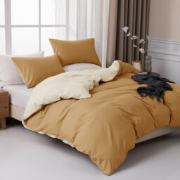 MENDALE Duvet Cover Set - Premium Bedding Set - 200*200 cm Duvet Cover with 65*65 cm Pillow Case - Soft Brushed Microfiber- Bown & Yellow - thumbnail 4