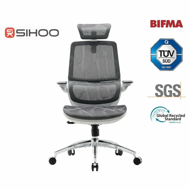 SIHOO M59S Ergonomic Office Chair， Desk Chair with 3D Coordinated Flip-up Armrests， Computer Chair with Dual Back Design and Adaptive Dynamic Lumbar Support， Grey - image 1