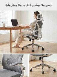 SIHOO M59S Ergonomic Office Chair， Desk Chair with 3D Coordinated Flip-up Armrests， Computer Chair with Dual Back Design and Adaptive Dynamic Lumbar Support， Grey - thumbnail 2
