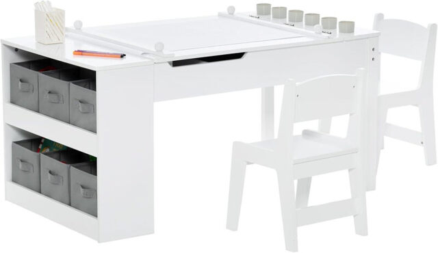 COSTWAY 2-in-1 Kids Art Table Set with Chairs - White - image 1