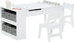 COSTWAY 2-in-1 Kids Art Table Set with Chairs - White - thumbnail 1