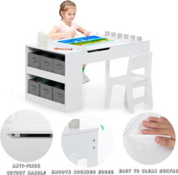 COSTWAY 2-in-1 Kids Art Table Set with Chairs - White - thumbnail 4