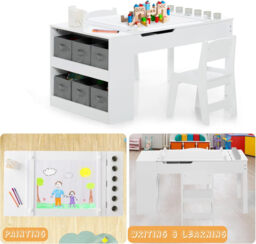 COSTWAY 2-in-1 Kids Art Table Set with Chairs - White - thumbnail 2