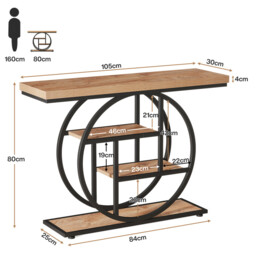 Tribesigns 105CM Console Table, Industrial 4-Tier Sofa Table Entryway Table with Circle Base, Narrow Wood Accent Tables with Storage Shelves for Living Room, Hallway, Foyer, Light Brown - thumbnail 2