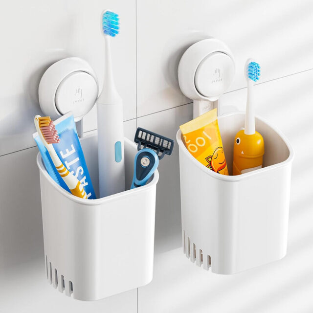 TAILI Suction Toothbrush Holder 2 Pack, Tumblers Replacement Shower Toothbrush Holder for Wall, Powerful Toothpaste Toothbrush Suction Cup, Self-draining Shower Razor Holder, Kitchen Tableware Holder - image 1