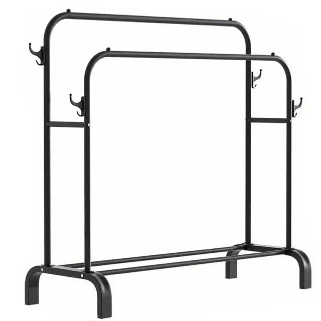 SNSP Clothes Rack Freestanding Hanger Double Pole Multifunctional Clothes Rack for Bedrooms - Black Super Deals - image 1