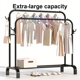 SNSP Clothes Rack Freestanding Hanger Double Pole Multifunctional Clothes Rack for Bedrooms - Black Super Deals - thumbnail 2