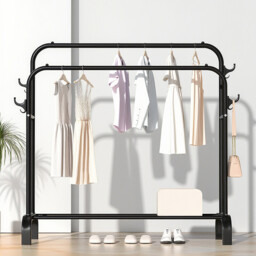 SNSP Clothes Rack Freestanding Hanger Double Pole Multifunctional Clothes Rack for Bedrooms - Black Super Deals - thumbnail 3