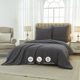 Meeallhome  Washed Brushed Duvet Cover Set 230*220cm/50*75cm*2  Dark Gray - thumbnail 3
