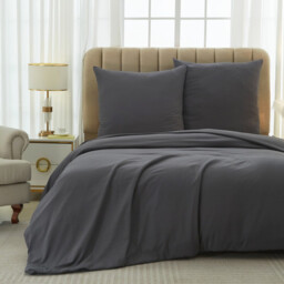 Meeallhome  Washed Brushed Duvet Cover Set 230*220cm/50*75cm*2  Dark Gray - thumbnail 2