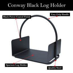 JVL Conway Modern Fireside Log/Coal Holder – Black, Steel - thumbnail 6