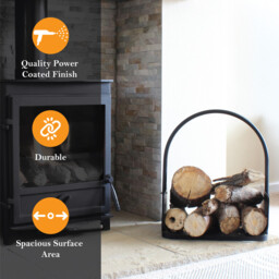 JVL Conway Modern Fireside Log/Coal Holder – Black, Steel - thumbnail 3