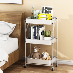 JORDAN&JUDY Foldable 3-Tier Utility Cart with Wheels, Mobile Storage Organizer - thumbnail 4