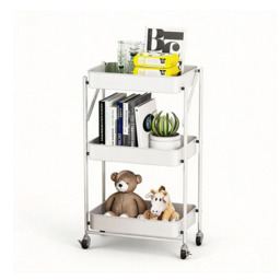 JORDAN&JUDY Foldable 3-Tier Utility Cart with Wheels, Mobile Storage Organizer - thumbnail 1