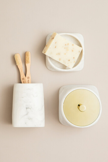 Maison by Premier White Marble Soap Dish, Round Edged Soap Holder, Polyresin Soap Dish With Angled Sides, Decorative Soap Dish - image 1