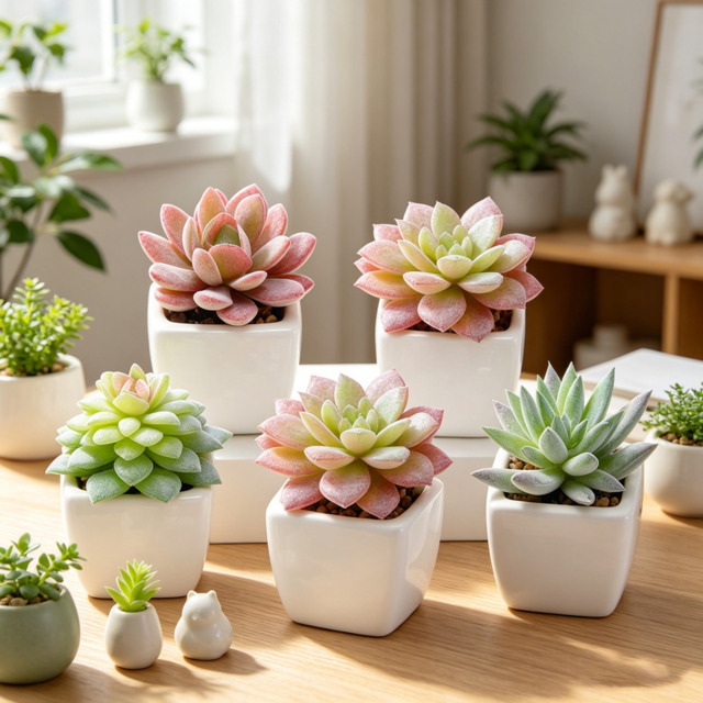 5Pcs 2.8in/7cm Artificial Succulents in Pots, False Succulents, Small Fake Plants in Pot, Mini Fake Plants in White Pots, Desk Plant for Home, Bathroom, Small Spaces - image 1