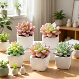 5Pcs 2.8in/7cm Artificial Succulents in Pots, False Succulents, Small Fake Plants in Pot, Mini Fake Plants in White Pots, Desk Plant for Home, Bathroom, Small Spaces - thumbnail 1