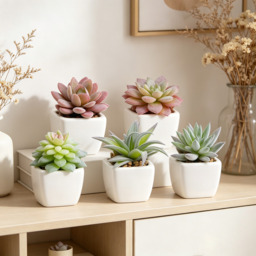 5Pcs 2.8in/7cm Artificial Succulents in Pots, False Succulents, Small Fake Plants in Pot, Mini Fake Plants in White Pots, Desk Plant for Home, Bathroom, Small Spaces - thumbnail 2