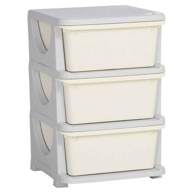 HOMCOM Kids Storage Units with 3 Drawers 3 Tier Chest Vertical Dresser Tower Toy Organiser for Nursery Playroom Kindergarten Cream - image 1