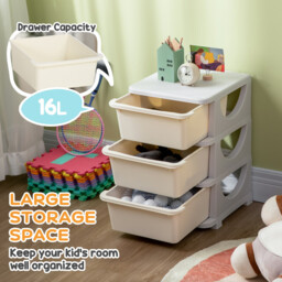 HOMCOM Kids Storage Units with 3 Drawers 3 Tier Chest Vertical Dresser Tower Toy Organiser for Nursery Playroom Kindergarten Cream - thumbnail 3