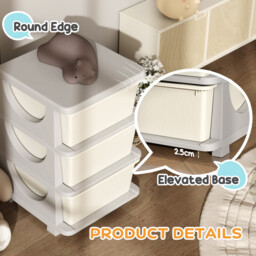 HOMCOM Kids Storage Units with 3 Drawers 3 Tier Chest Vertical Dresser Tower Toy Organiser for Nursery Playroom Kindergarten Cream - thumbnail 2