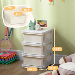 HOMCOM Kids Storage Units with 3 Drawers 3 Tier Chest Vertical Dresser Tower Toy Organiser for Nursery Playroom Kindergarten Cream - thumbnail 6