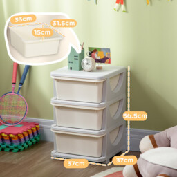 HOMCOM Kids Storage Units with 3 Drawers 3 Tier Chest Vertical Dresser Tower Toy Organiser for Nursery Playroom Kindergarten Cream - thumbnail 7