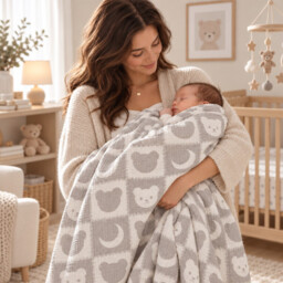 Benarita Baby Blanket, 100×110cm, Grey, 1 Pack, Gauze with Polyester Filling, OEKO-TEX Certified, Double-Layer Breathable, Soft and Warm, Suitable for Swaddling, Stroller Cover, and Nursing Cover - thumbnail 5