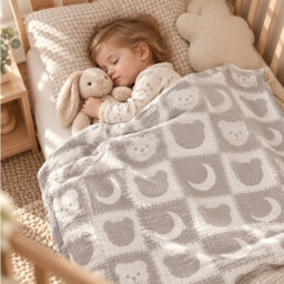 Benarita Baby Blanket, 100×110cm, Grey, 1 Pack, Gauze with Polyester Filling, OEKO-TEX Certified, Double-Layer Breathable, Soft and Warm, Suitable for Swaddling, Stroller Cover, and Nursing Cover - thumbnail 4