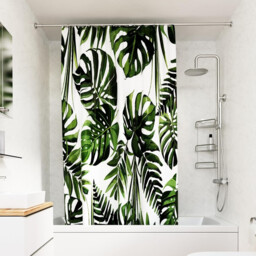 Croydex Shower Curtain Botanical Proseal® Green 180x180cm - thumbnail 1