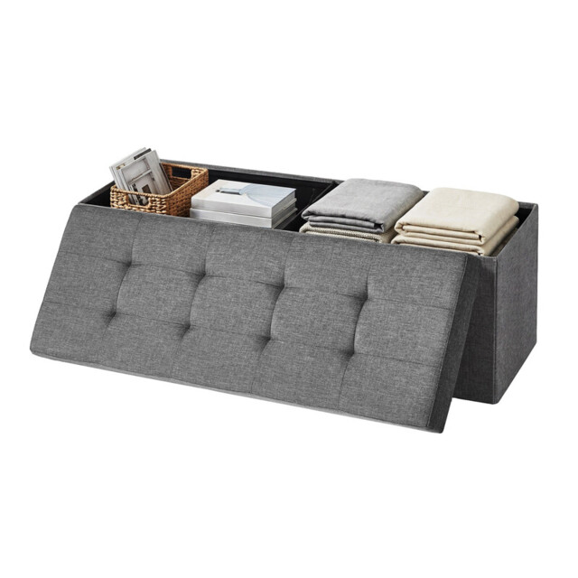 Ochama Storage Chest, Storage Ottoman Bench, 38 x 110 x 38 cm, for Living Room, Bedroom, Entryway, Dark Grey