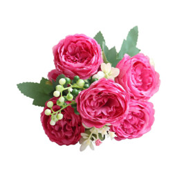 Yuejia 2Pcs 12.48in/31.69cmArtificial Flowers Bouquet Silk Peony Fake Hydrangea Rose Flower with Stems Elegant Floral Plant Decoration for Wedding Centerpieces Homekitchen Table Arrangements(rose red) - thumbnail 7